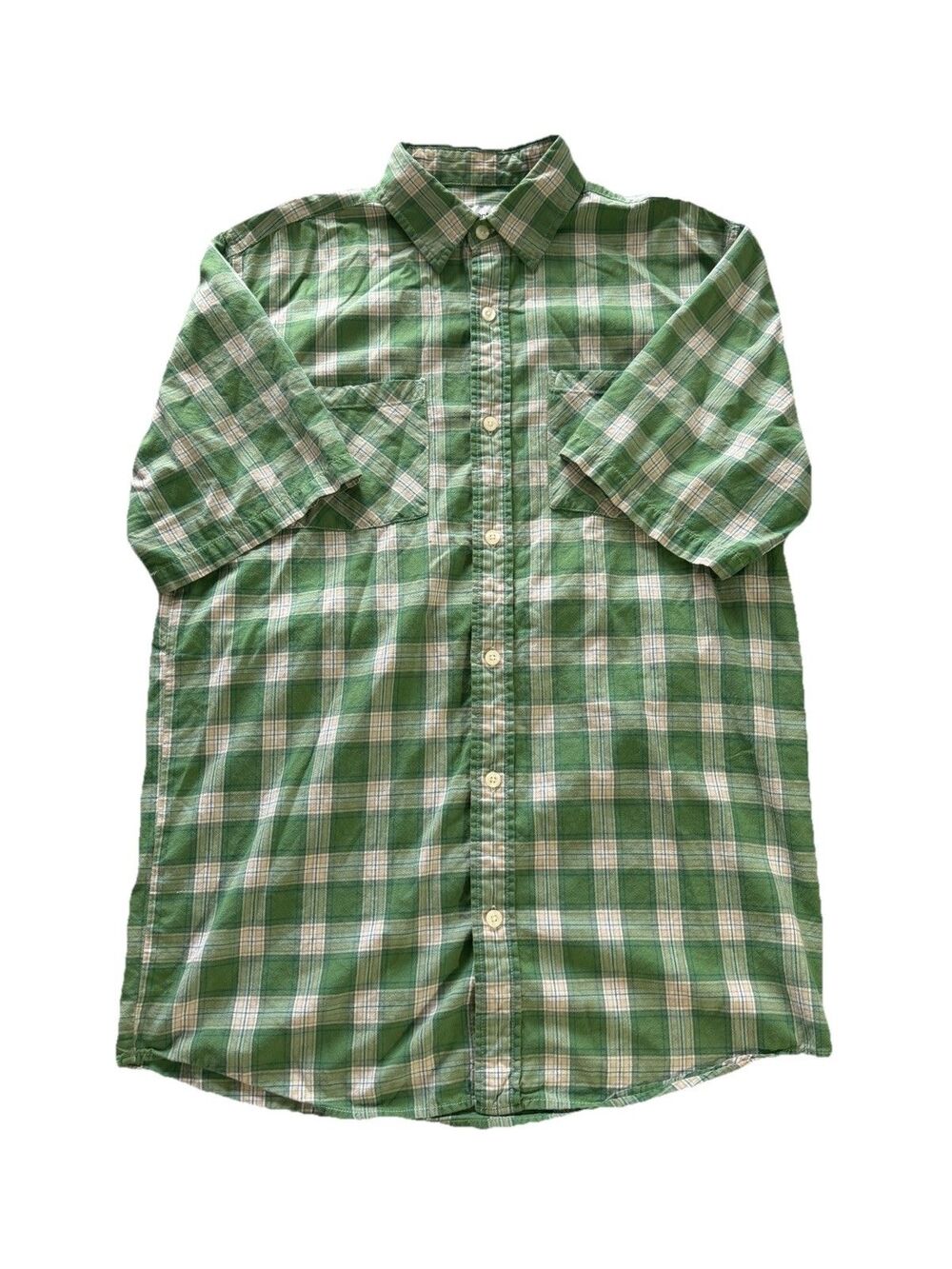 Carhartt Mens Medium S256 Green Plaid Short Sleeve Button Up Shirt Cotton